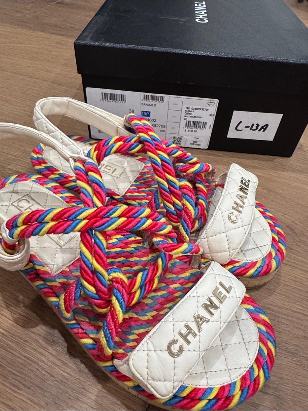 CHANEL AUTHENTIC Dad White Sandals with Red, Blue, Yellow & Pink Rope Accents